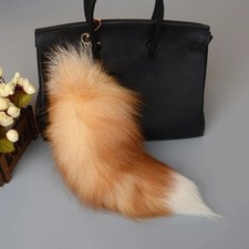 Long Real Silver Blue Fox Fur Tail Keychain Bag Charm Key Ring Cosplay Accessory picture