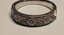 JWBR 925 Sterling Silver Filigree Milgrain Pattern Band Ring Vintage Style 3.45g picture