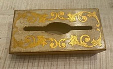 Vintage Italian Florentine Tissue Box Cover Wood Gold Gilt Mid Century Florentia picture
