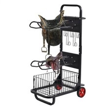 Foldable Freestanding Saddle Rack Stand Moveable Horse Tool Trolley Cart Black picture