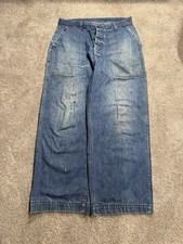 Vintage WW2 1940s US Navy USN Dungarees Trousers Denim Baker Pants Donut Buttons picture