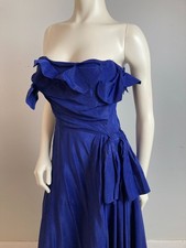 Vintage 1940s Royal Blue Strapless w/ side bow detail Gown Dress M picture