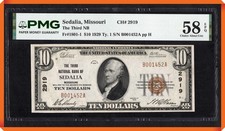 KC- Fr.1801-1 1929 $10 3rd NB of Sedala , MO Charter #2919 - AU 58 EPQ by PMG picture