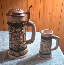 Vintage  1978 Beer Stein Set 2pc English Setter & Trout w Lids 6oz/16oz picture