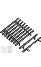 Black Modern Cabinet PullsHandles T Bar Stainless Steel Kitchen & Garage (10 PK) picture