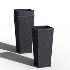 TOZEY 30 in. Black Resin Tall Square Planter (Set of 2) T-PLT24-0701-L0 picture