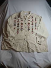 CST Sport Shirt Womens 3X Beige Checkered Embroidered Aztec Southwestern Boho picture