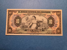 1943 Ecuador 10 SUCRES Banknote - VF30/EF picture