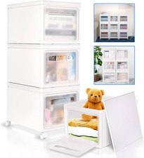 3/6/9Pcs Large Clear Plastic Storage Organizer w/Lid Wheels Stackable Boxes Bins picture