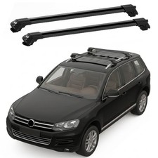 For VW TOUAREG 2011 TO 2018 LOCKABLE ROOF RACK CROSS BAR RAILS 2 PCS ALU BLACK picture