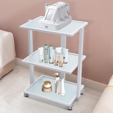 3 Tier Tempered Glass Esthetician Beauty Trolley Cart Salon Storage Glass Tray picture