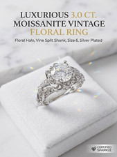 Certified Sparkle 3.00ctw Round Moissanite Floral Halo Ring Silver-Plated Sz 6 picture
