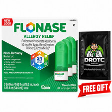 Flonase Allergy Relief Fluticasone Nasal 3 Bottles Each + Free Eye Wipe EXP 6/27 picture