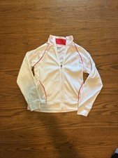 Champion Womens Full Zip Track Jacket White Athletic Warm Up Mock Neck Piping picture