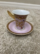 Rosenthal Versace Le Jardin De Versace Pink Tea Cup Saucer Wing Handle picture