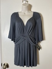 Kiyonna Promenade Surplice Blouse Size XL (0) Gray V Neck Bat Wing Sleeve picture