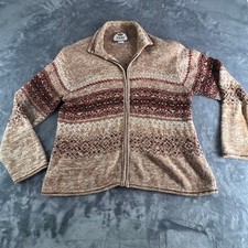 Vintage Tiara International Fair Isle Full Zip Sweater Tan Brown Ramie Cotton L picture