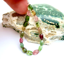 19 BEAUTIFUL AAAA SHIMMERING GREEN PINK BLUE FANCY FACETED TOURMALINE GEM BEADS picture