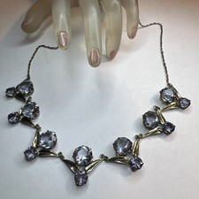 ANTIQUE STERLING  FACETED BLUE LILAC CRYSTAL OPEN BACK RIVIERE NECKLACE picture