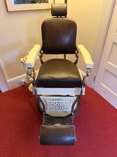 Vintage Koken Barber Chair, White Porcelain & Brown Leather picture