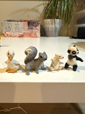 4 Vintage Small Ceramic Animal Figurines - Duck Squirrel, Panda, Polar Bear picture
