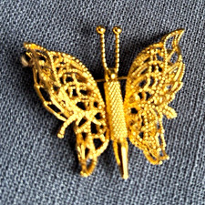 Vintage Monet Gold-Tone Filigree Butterfly Brooch. picture