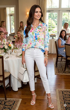 Joie Alicante Floral Print Silky Bright Watercolor 1/2 button-down Blouse Large picture