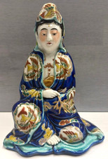 Japanese Kannon Bodhisattva Statue Lapis-Lazuli Blue & Gold Decor W12.2×H16.3cm picture