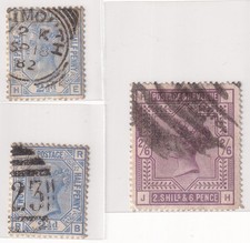 GB QV Trio 2½d Blue Plates 22/23 + 2s6d Lilac Used Cancels picture