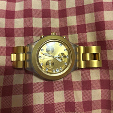 Swatch Irony Chronograph Quartz Analog Gold-Tone Metal Bracelet 44mm 30m picture