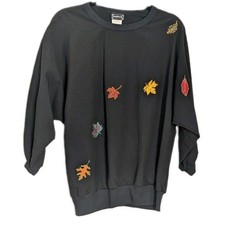 BonWorth Vintage NWT USA Made Black Fall Autumn Leaves Pullover Top Medium picture