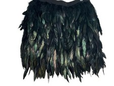 NWT SUGARLIPS Black and Green Iridescent Feather Mini Skirt Size L picture