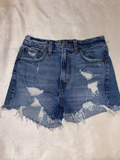 Abercrombie & Fitch Mom Short High Rise Distressed Denim Blue Womens Size 24 00 picture