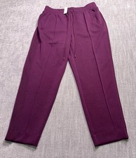 T by Talbots Joggers Pants Womens Medium Burgundy Stretch Pintuck Tapered Leg picture