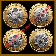 Mexico $20 Pesos, 4 Coin Full Set, 2026 FIFA World Cup Soccer Mundial Issue Mint picture