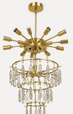 20” Gold Crystal Chandelier Modern Luxury 3-Tier Pendant Ceiling Light Fixture picture