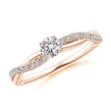 ANGARA 0.32 Ct Diamond Twist Shank Engagement Ring with Accents in 14K Gold picture