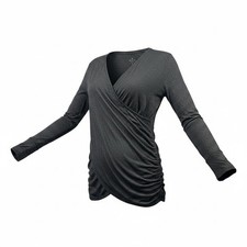 Athleta Essence Wrap Top Womens Medium Charcoal Grey Ruched Long Sleeve 930294 picture