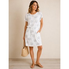 C&C California Palm Leaf Print Dress NWT White XL Coastal Resort picture