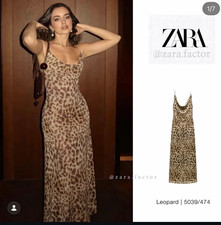 Zara Leopard Print Polyester Cowl Neck Strappy Slip Maxi Dress, S picture