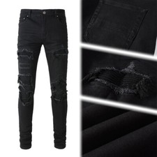 Men's Distressed Skinny Ripped Jeans with Stretch Denim, Flexible Knee Patches picture