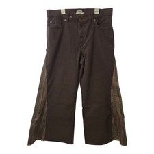 Upcycled L.L. Bean Classic Fit Pants Women's 16 Petite Brown Striped Patchwork picture