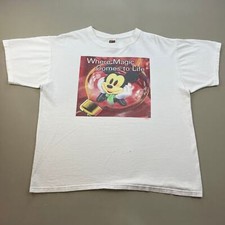 Vintage Disney Mickey Mouse T-Shirt Adult Large Cropped White Christmas Magic picture