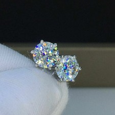 2Ct Lab Created Round Diamond Solitaire Stud Earrings 14K White Gold Plated picture