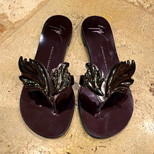Giuseppe Zanotti Women’s Black Leather Thong Slip-On Sandals Logo EU 36.5 picture