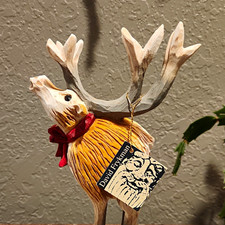 Vtg 1994 David Frykman Oh The Joy Moose Reindeer Figurine  Red Ribbon Christmas picture
