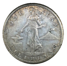 1909 S US-Philippines One Peso 0.900 Silver Coin AU-About Uncirculated KM# 172 picture