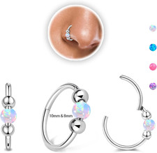 2PCS 18G Lab-Created Opal Nose Rings 316L Surgical Steel 8mm/10mm picture