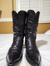 Vintage Full shaft Justin White Label size 10D Black Cowboy boots Custom Exotic picture