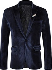 Men's Slim Fit Velvet Blazer One Button Formal Tuxedo Jacket for Prom Wedding picture